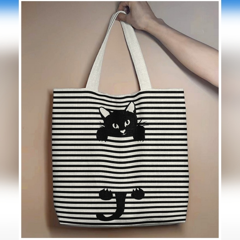 🆕️😸🐱BLACK & WHITE STRIPED CAT TOTE🐱😸